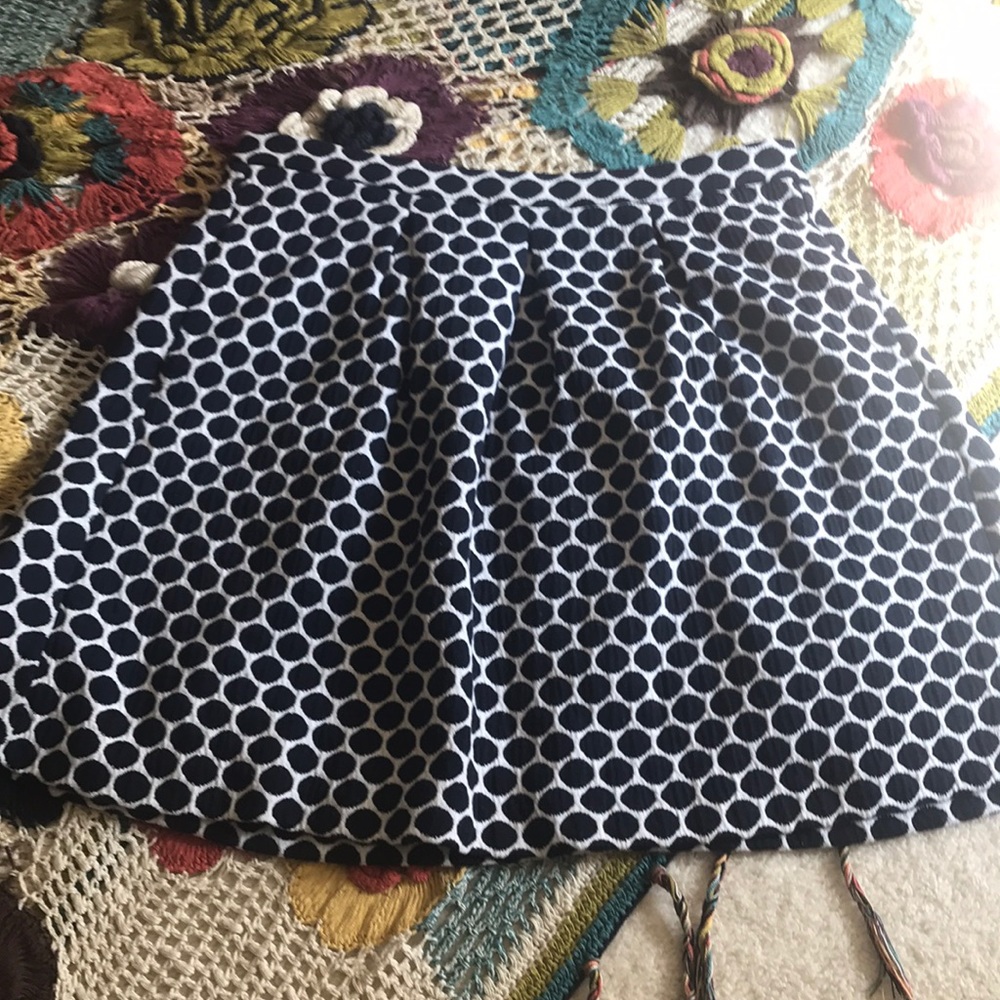 Navy blue and white polka dot skirt